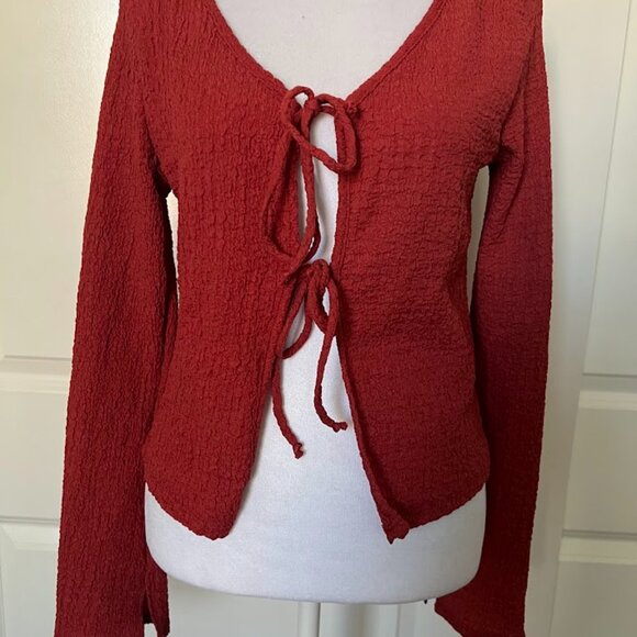 See You Monday Tie Front Long Sleeve Shirt Top Size Small - Picture 2 of 11